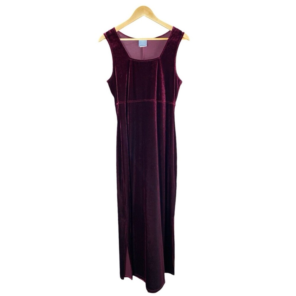 VTG Rabbit Designs Burgundy Velvet Maxi Dress Women's 8P USA Made Sleeveless